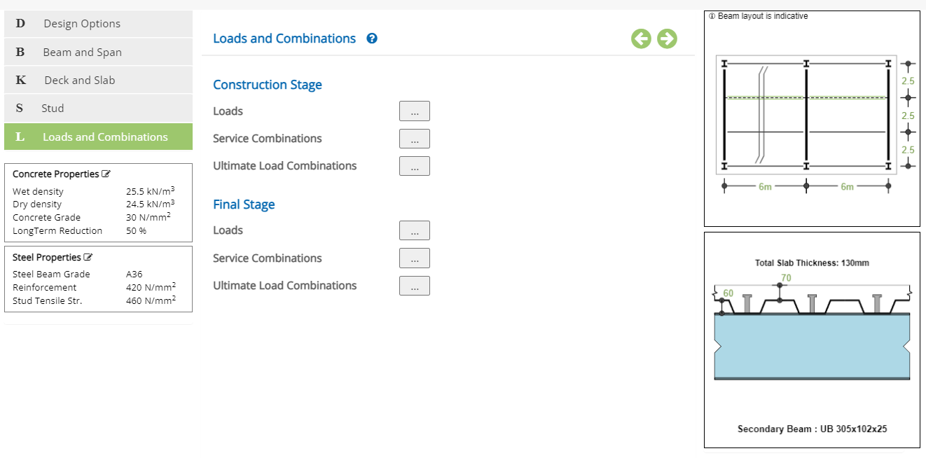 ECCOMPBEAM Loads and Combinations