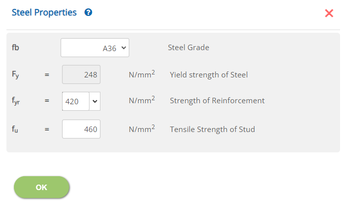 ECCOMPBEAM Steel Properties