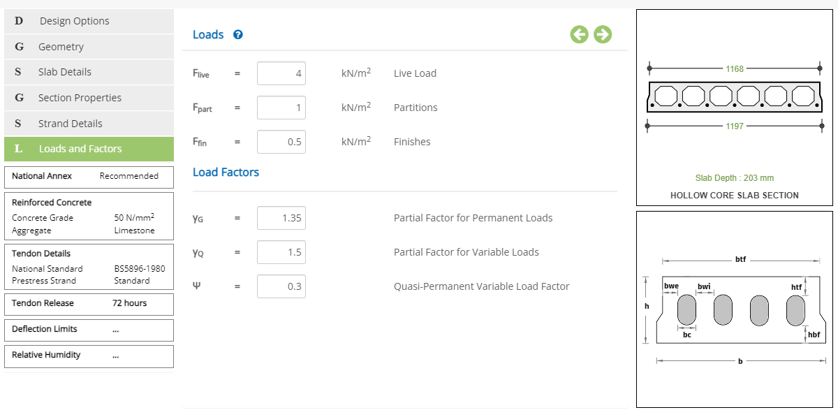 ECHOLLOWSLAB Loads and Factors