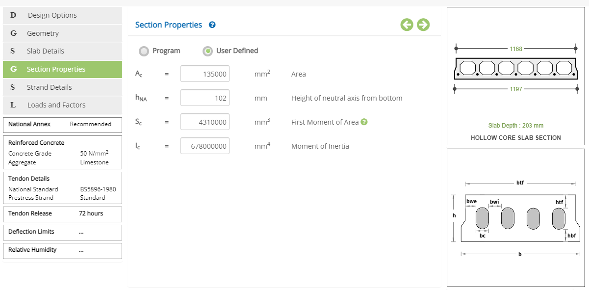 ECHOLLOWSLAB Geometric Properties