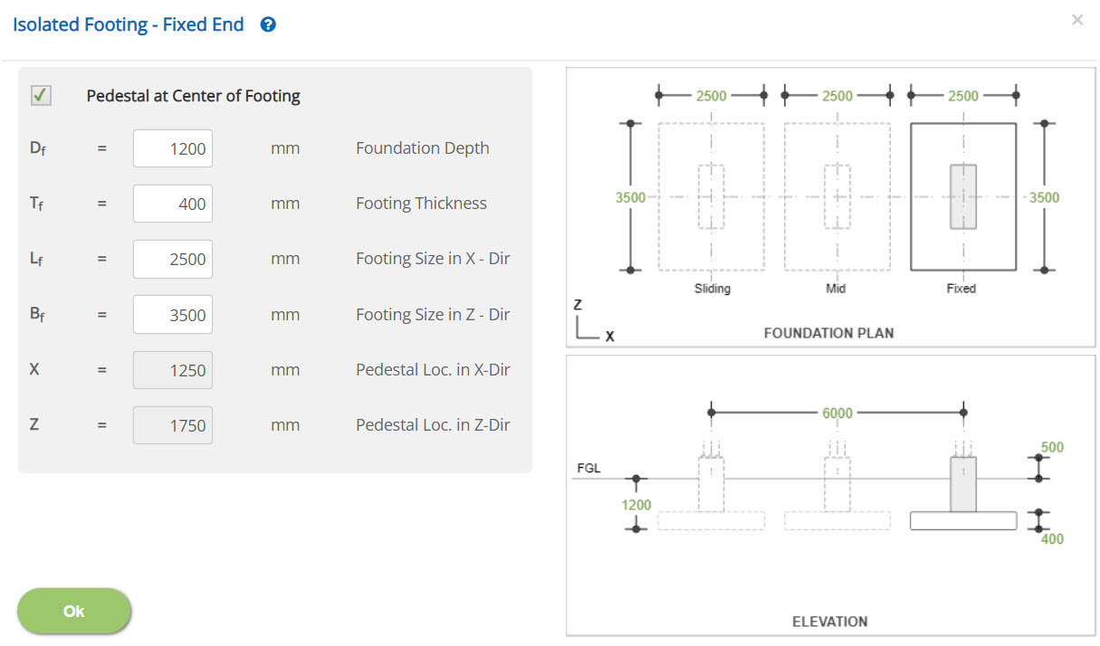 ECHORVES Isolated Footing - Fixed / Sliding End